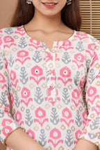 Crane Pink with Grey Cotton Fabric