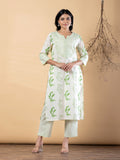 Pure Cotton Leaf Green & Cream 2-Piece Kurta Set
