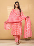 Pure Cotton Coral Pink Floral 3-Piece Kurta Set
