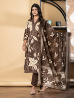 Pure Cotton Coffee & White Floral 3-Piece Kurti Set