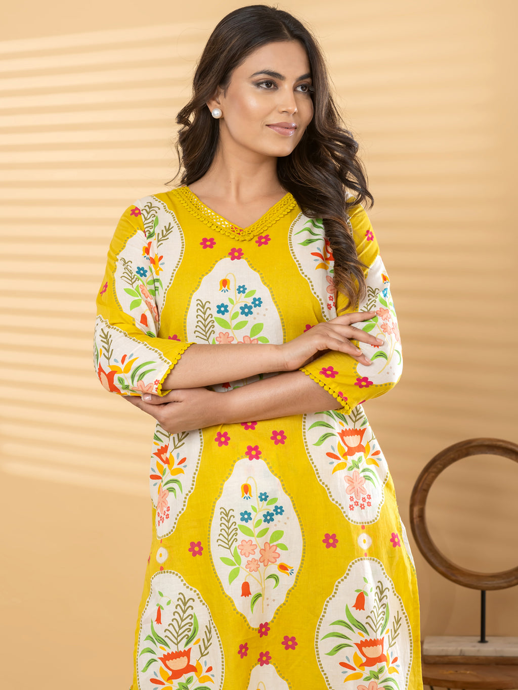 Pure Cotton Sunshine Yellow Floral 2-Piece Kurti Set