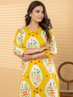 Pure Cotton Sunshine Yellow Floral 2-Piece Kurti Set