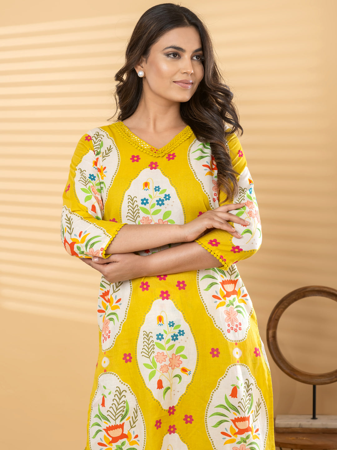 Pure Cotton Sunshine Yellow Floral 2-Piece Kurti Set