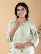 Pure Cotton Leaf Green & Cream 2-Piece Kurta Set