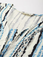 Pure Cotton Blue & Cream Abstract Stripe 2-Piece Kurti Set
