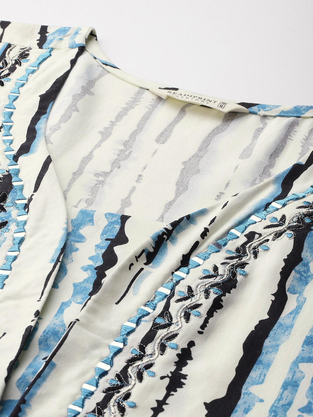 Pure Cotton Blue & Cream Abstract Stripe 2-Piece Kurti Set