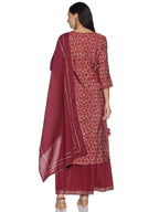 Kurti 3 Piece - Maroon Silk