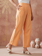 Pure Cotton Cream Floral 3-Piece Kurti Set with Pink & Orange Print