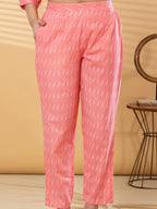 Pure Cotton Coral Pink Floral 3-Piece Kurta Set