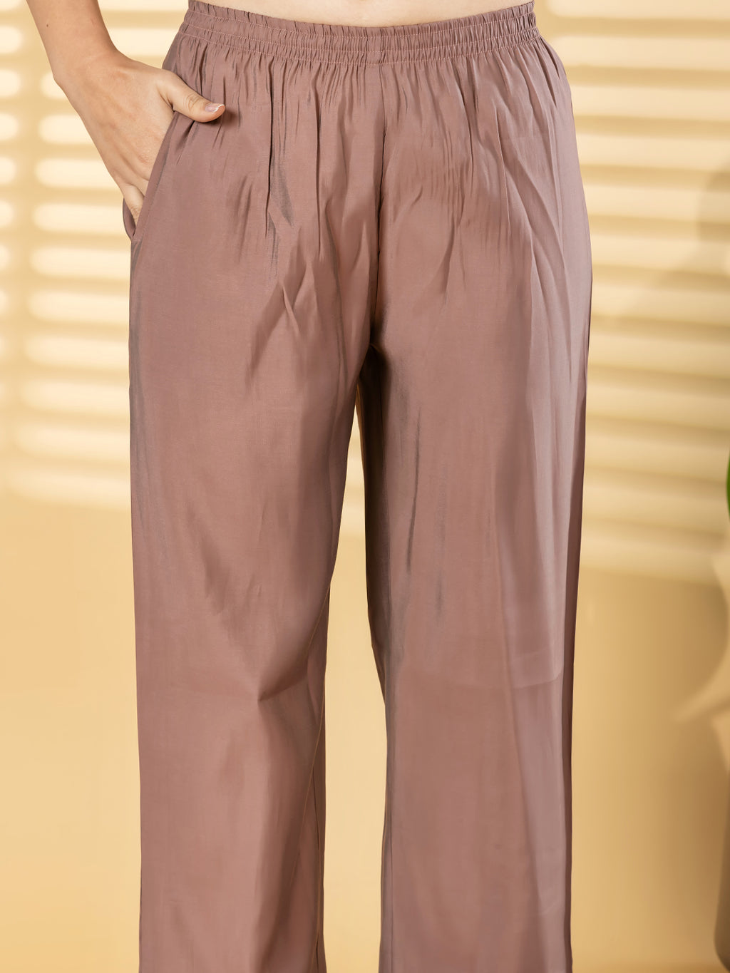 Premium Roman Silk Rose Copper 2-Piece Kurta Pant Set
