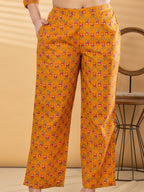 Pure Cotton Mustard Yellow Kalamkari 3-Piece Kurti Set