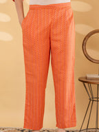 Pure Cotton Burnt Orange Floral 3-Piece Kurti Set