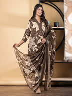 Pure Cotton Coffee & White Floral 3-Piece Kurti Set