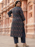 Pure Cotton Kalamkari 3-Piece Kurti Set – Blue, Green & Red