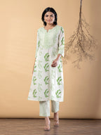 Pure Cotton Leaf Green & Cream 2-Piece Kurta Set