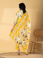 Pure Cotton Cream & Mustard Floral 3-Piece Kurti Set