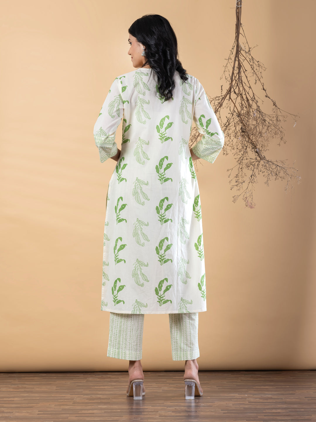 Pure Cotton Leaf Green & Cream 2-Piece Kurta Set