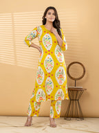 Pure Cotton Sunshine Yellow Floral 2-Piece Kurti Set
