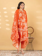 Pure Cotton Burnt Orange Floral 3-Piece Kurti Set