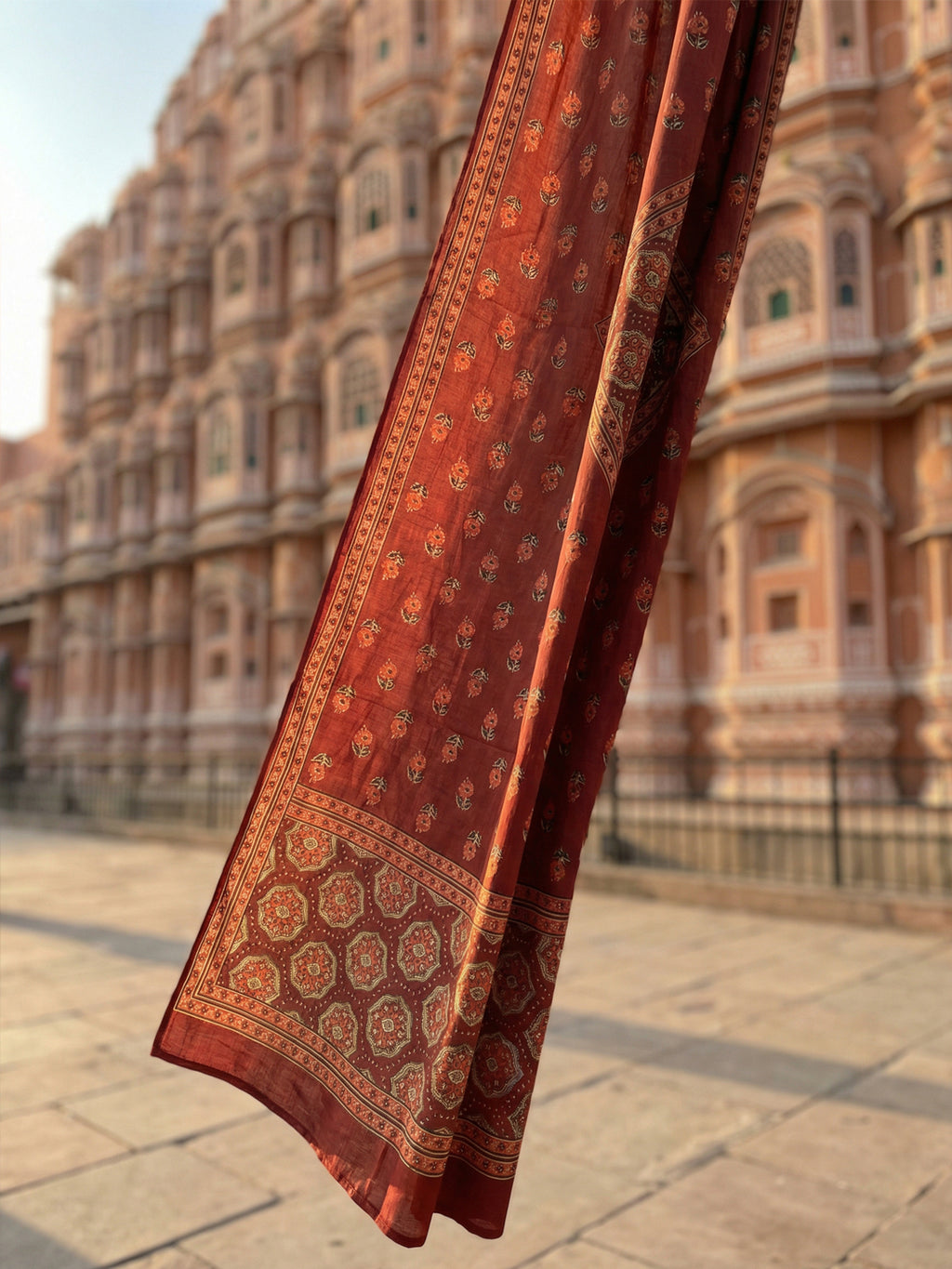 Pure Cotton Rust & Cream Ajrak 3-Piece Kurti Set