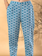 Pure Cotton Blue & White Floral 3-Piece Kurti Set