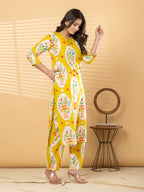 Pure Cotton Sunshine Yellow Floral 2-Piece Kurti Set