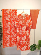 Pure Cotton Burnt Orange Floral 3-Piece Kurti Set