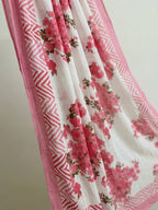 Pure Cotton Pink Floral 3-Piece Kurti Set with Tassels