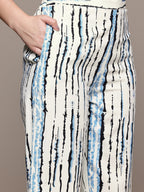 Pure Cotton Blue & Cream Abstract Stripe 2-Piece Kurti Set