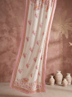 Pure Cotton Cream Floral 3-Piece Kurti Set with Pink & Orange Print