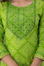 Kurti 3PC Set - Parrot Green Cotton Bhandej