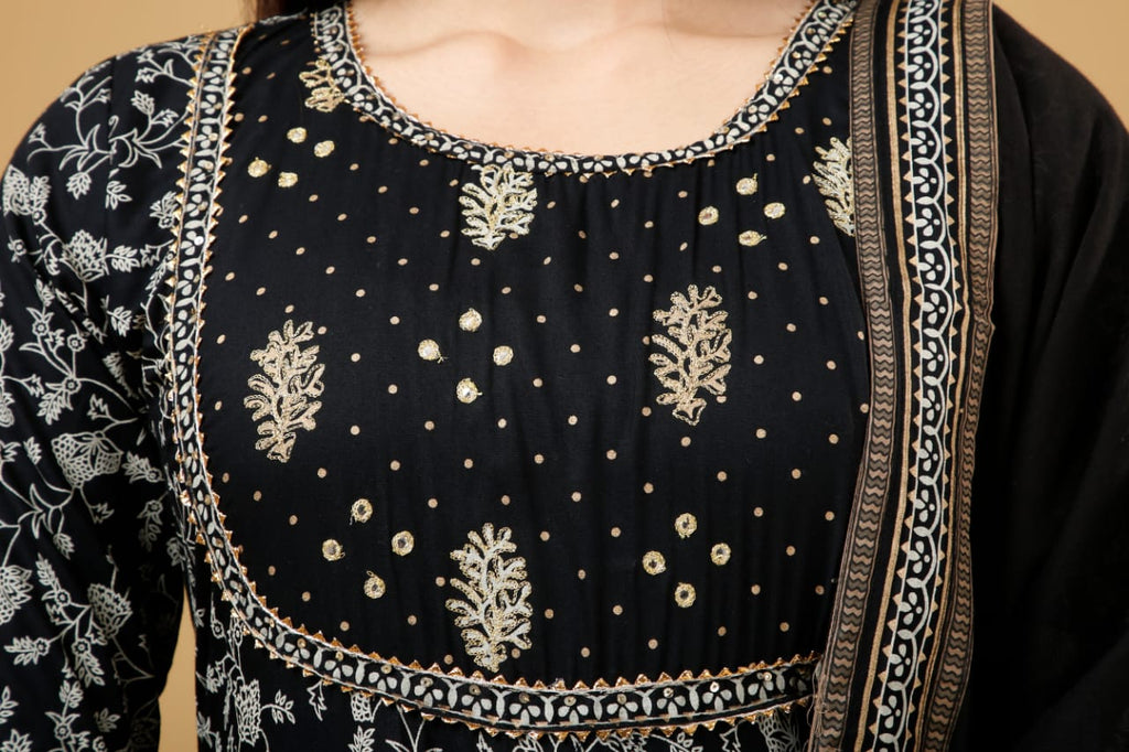 Kurti 2PC Anarkali Set - Black Ryon Fabric