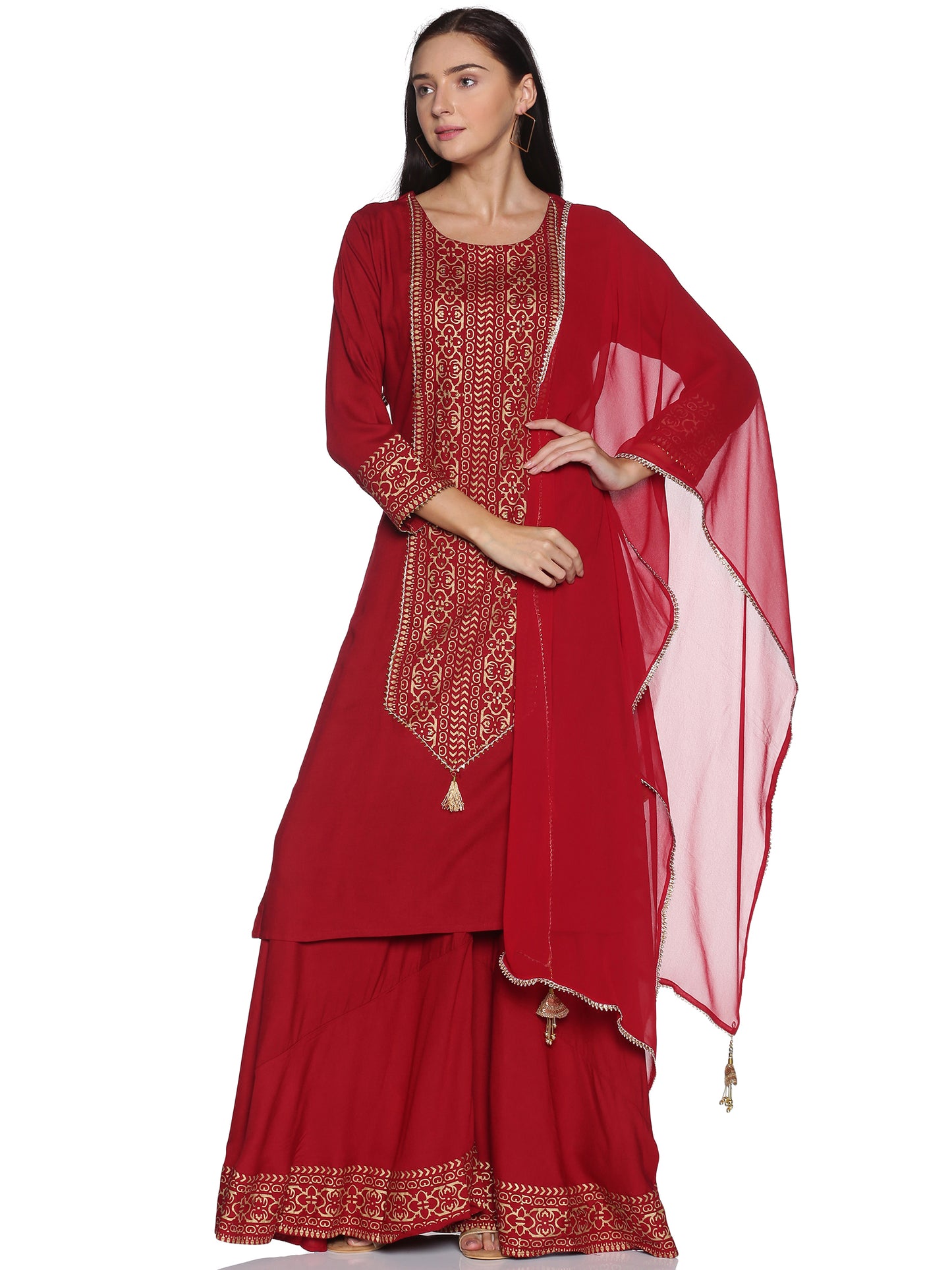 Kurti 3PC Maroon & Golden Work