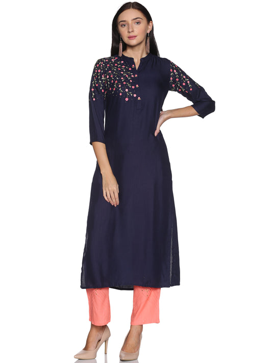 Kurti 2PC Navy Blue & Pink