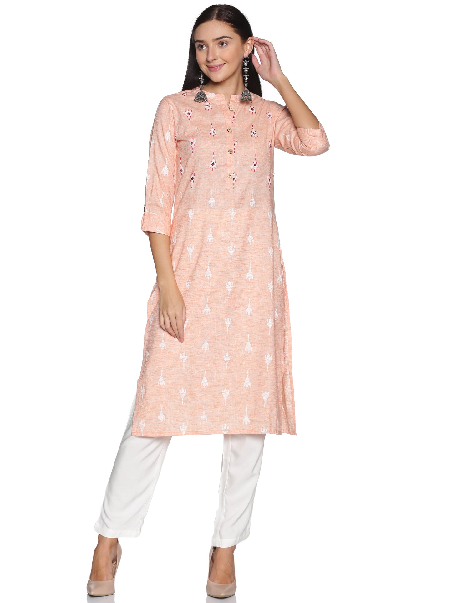 Single Kurti Peach with Khadi