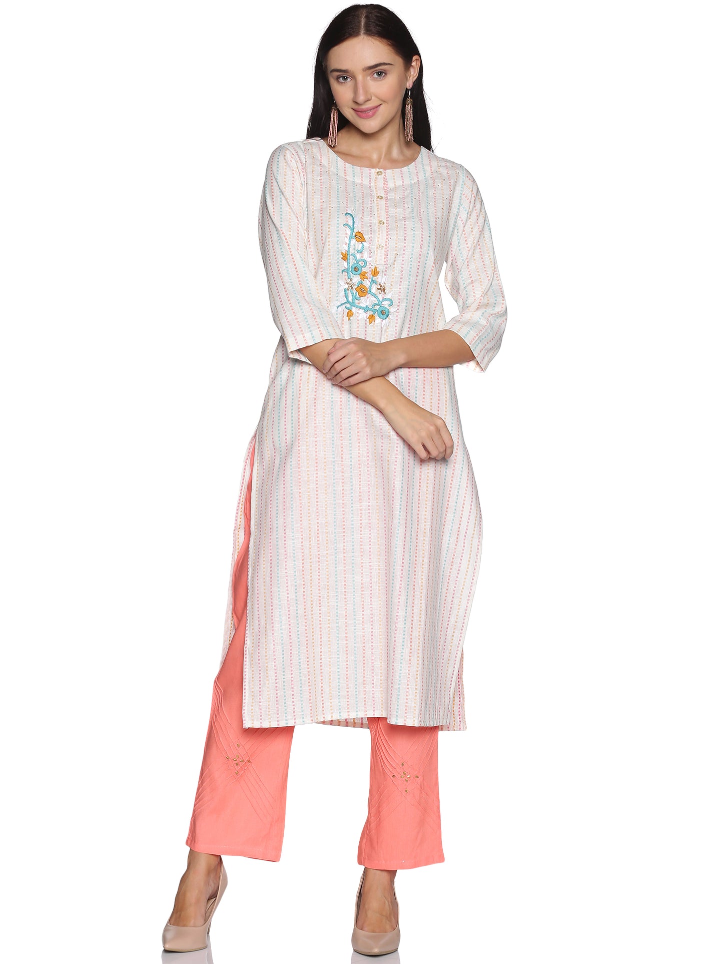 Single Kurti Cream with Khadi