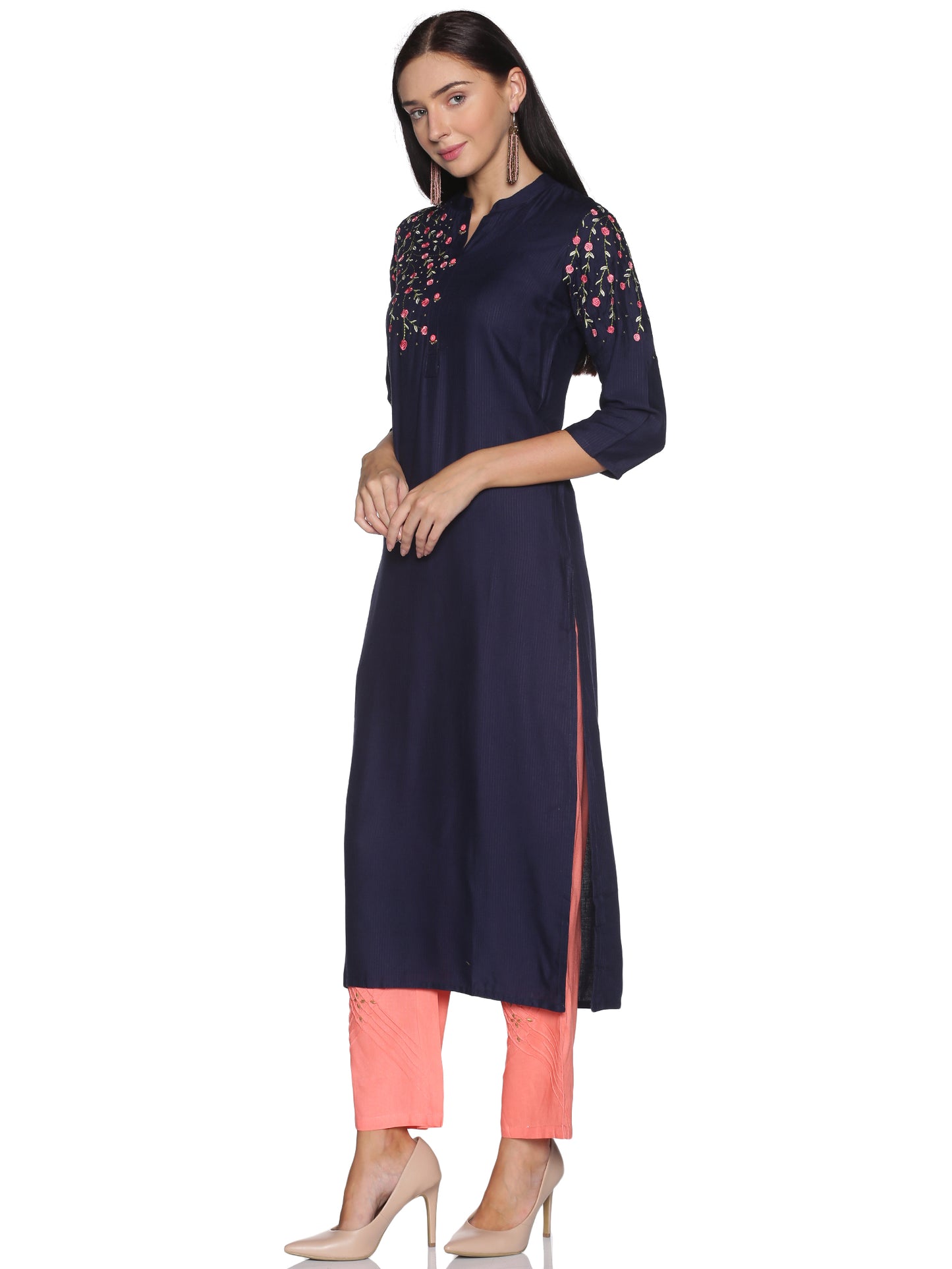 Kurti 2PC Navy Blue & Pink