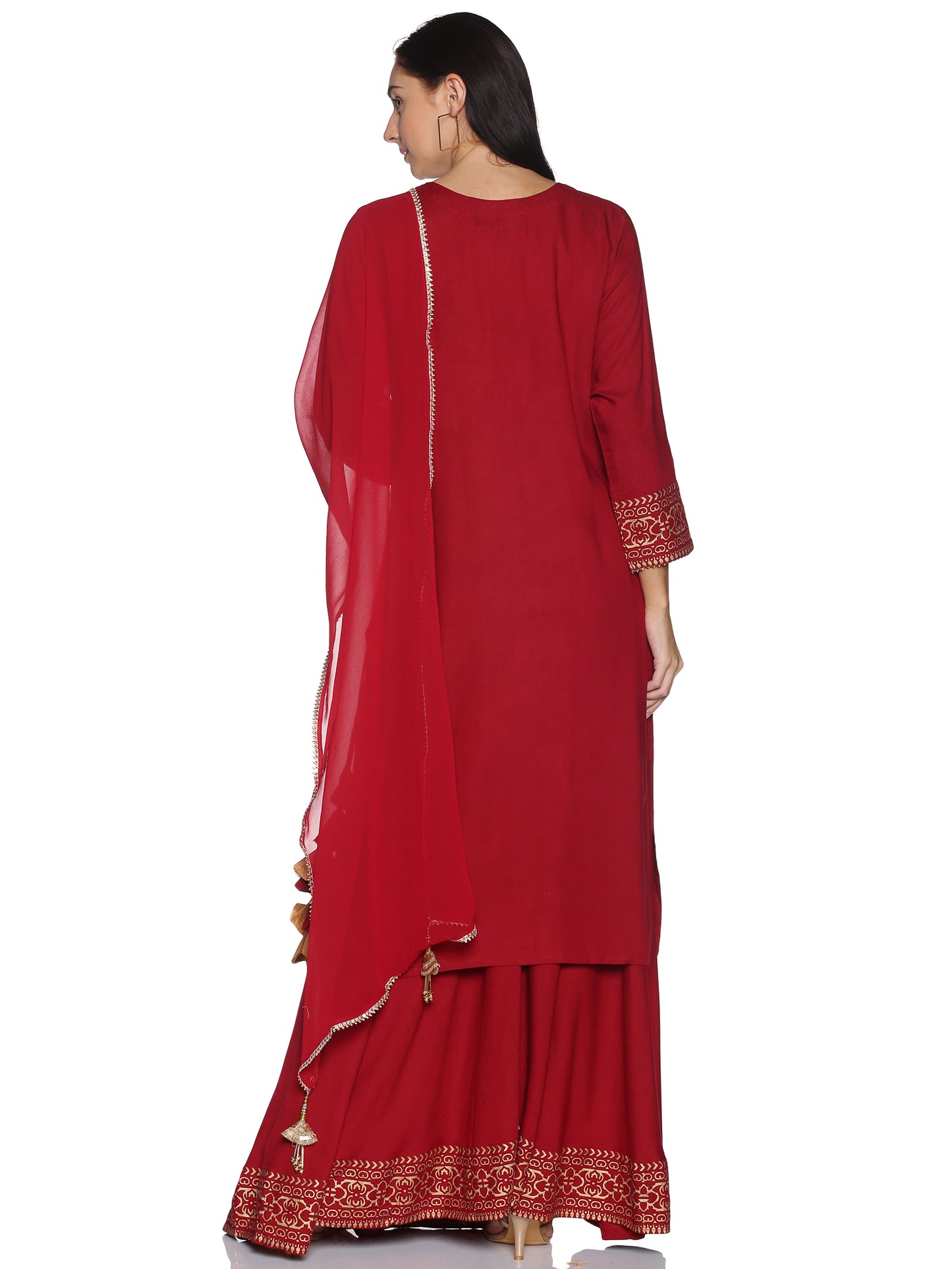 Kurti 3PC Maroon & Golden Work