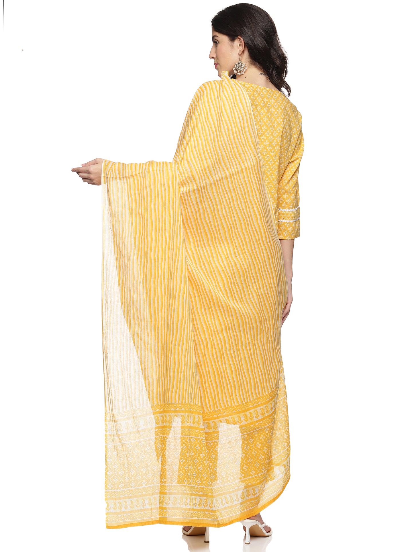 Tuskan Yellow with White Cotton Fabric 