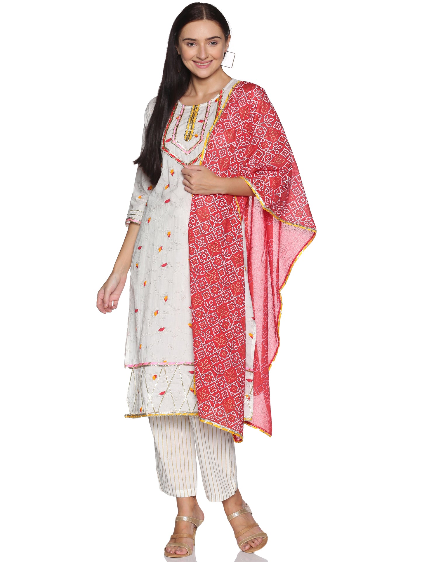 Kurti 3PC Cream & Red