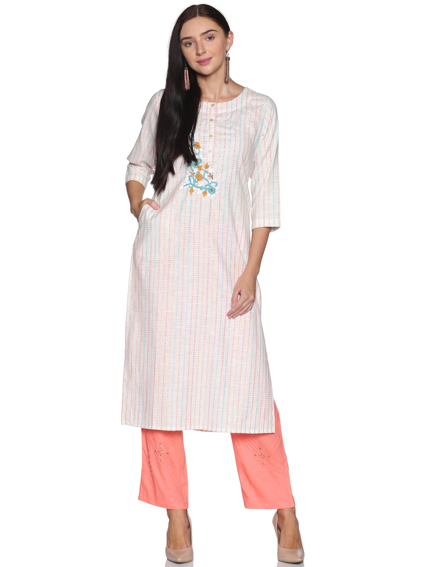 Single Kurti Cream with Khadi