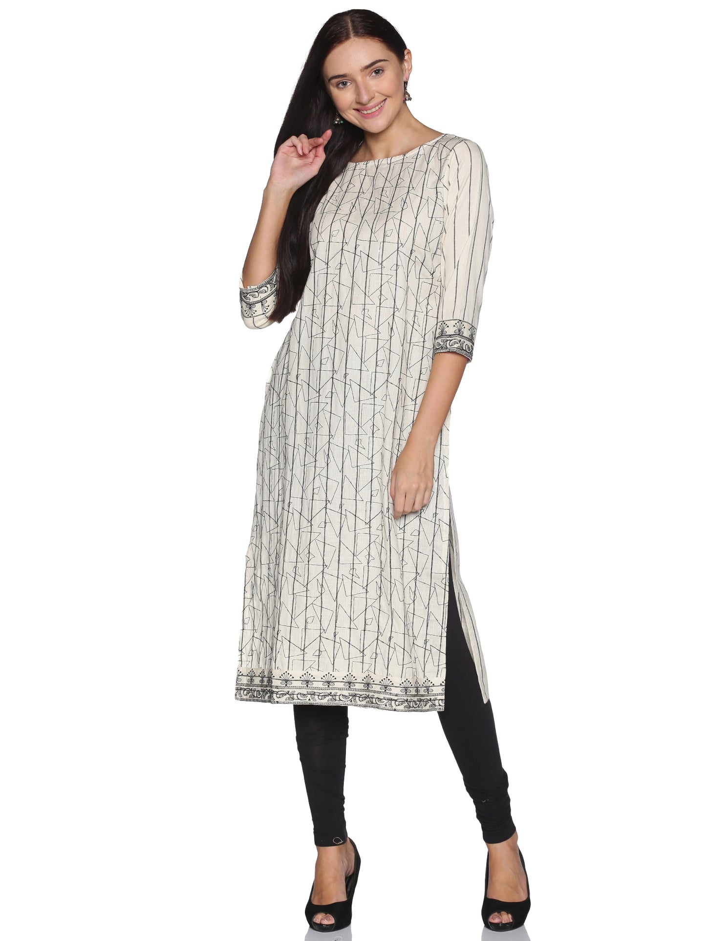 Single Kurti Cream & Black