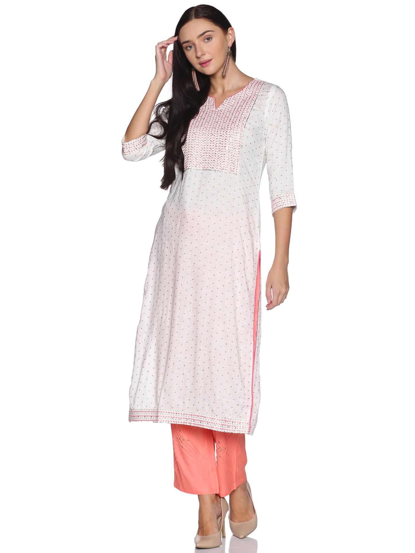 Single Kurti Pink & Cream