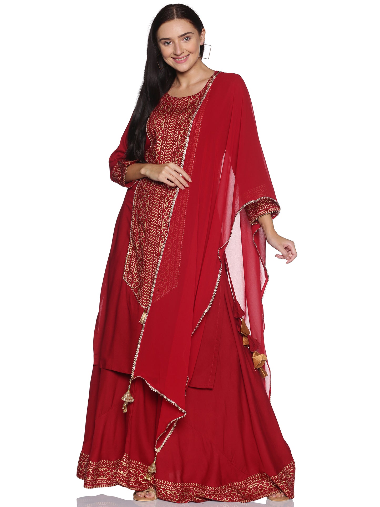 Kurti 3PC Maroon & Golden Work