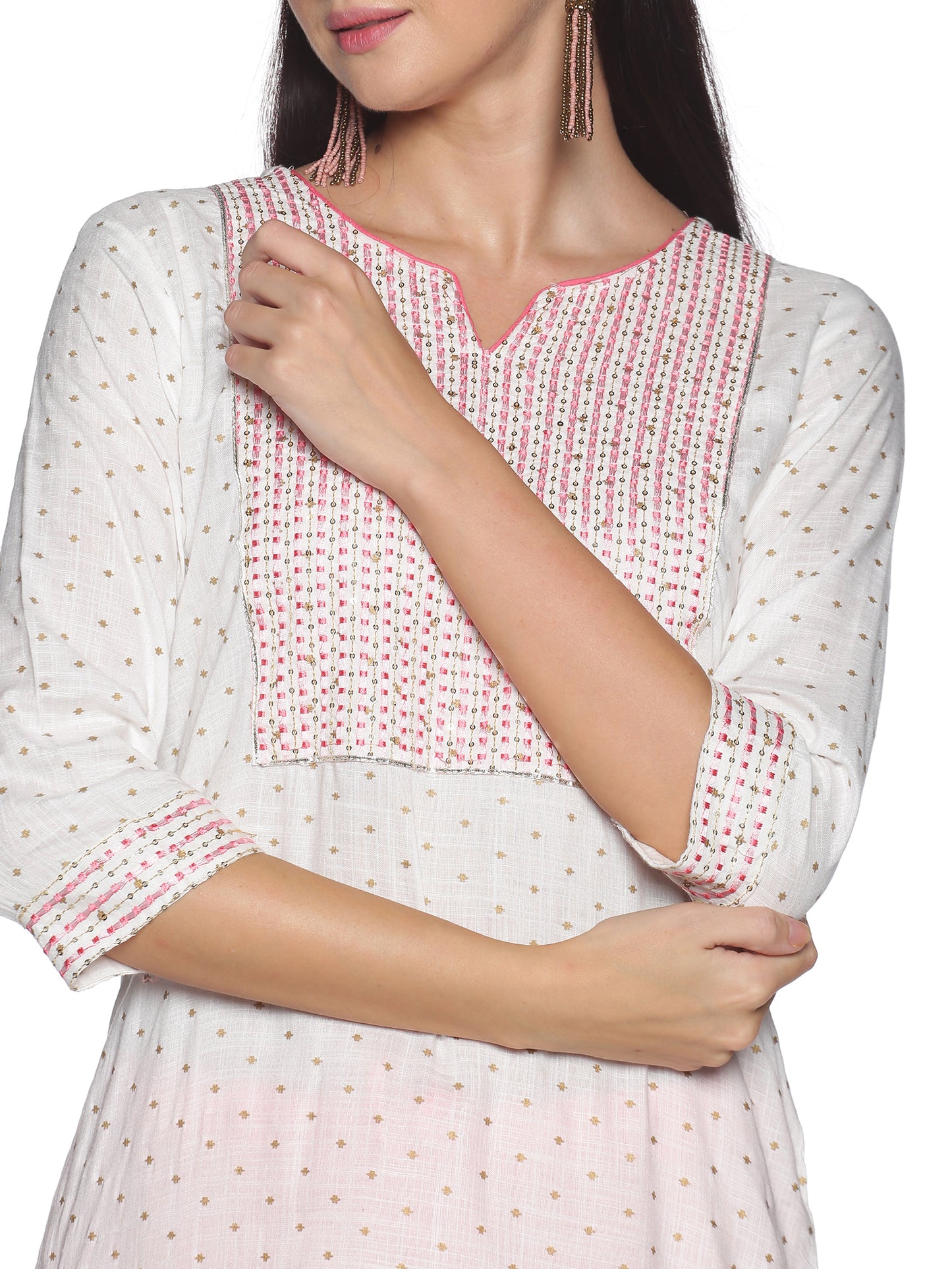 Single Kurti Pink & Cream