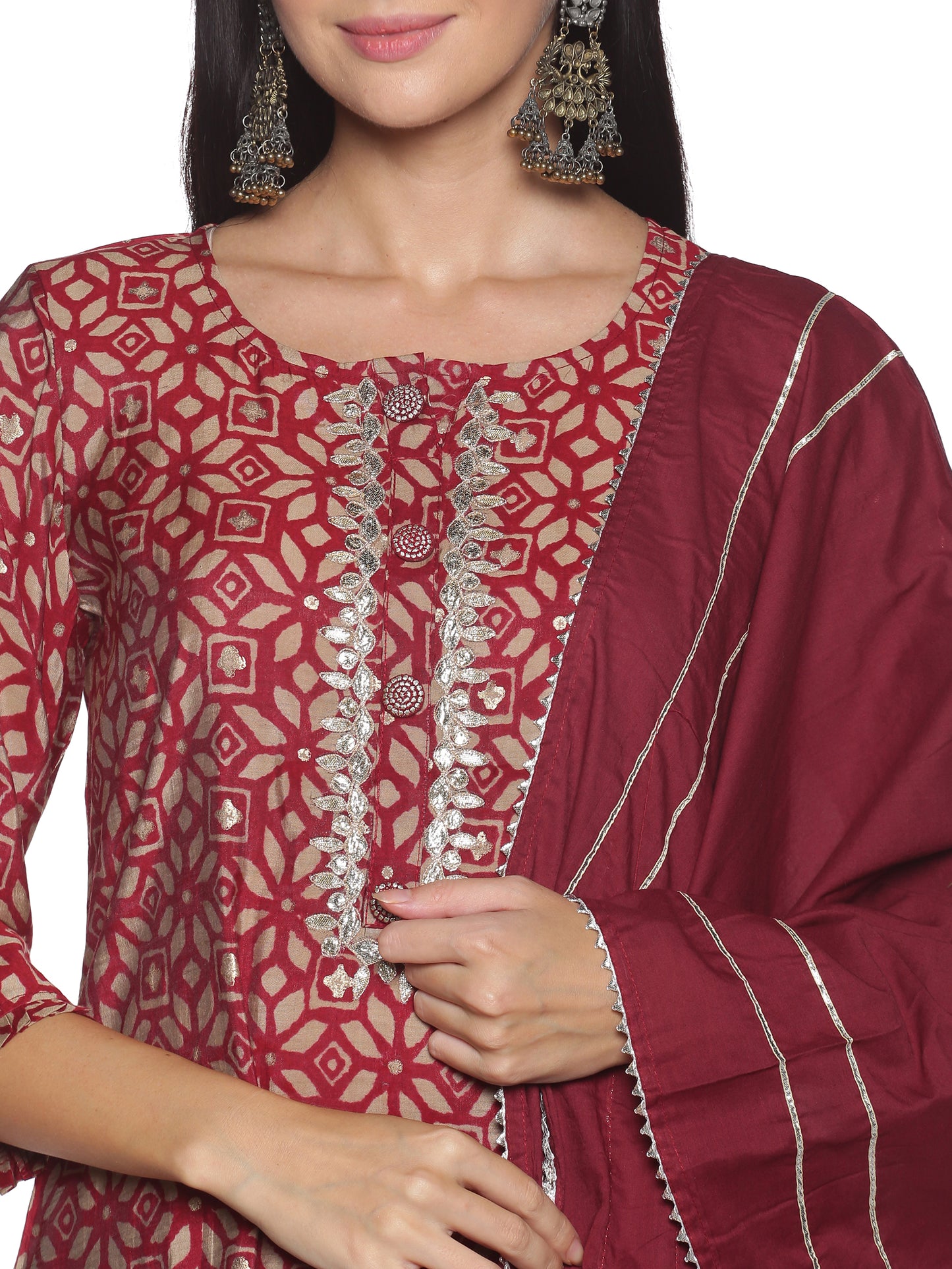 Kurti 3 Piece - Maroon Silk