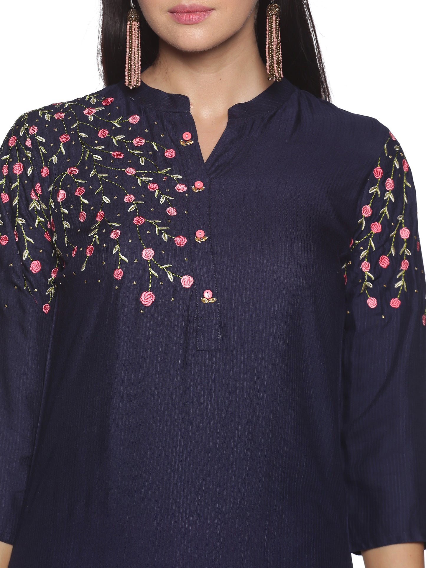 Kurti 2PC Navy Blue & Pink