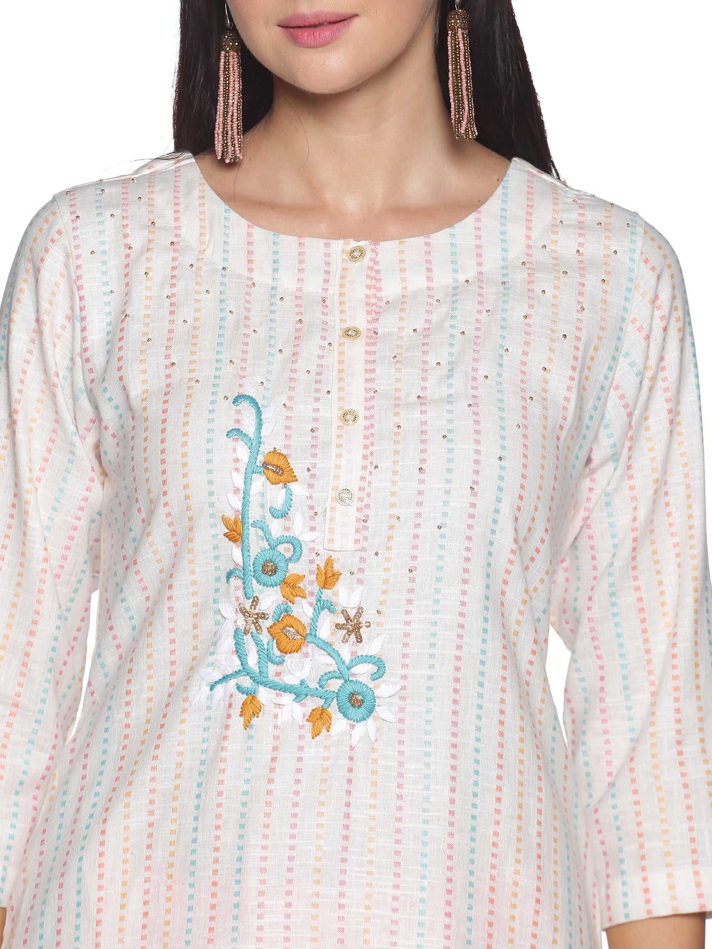 Single Kurti Cream with Khadi