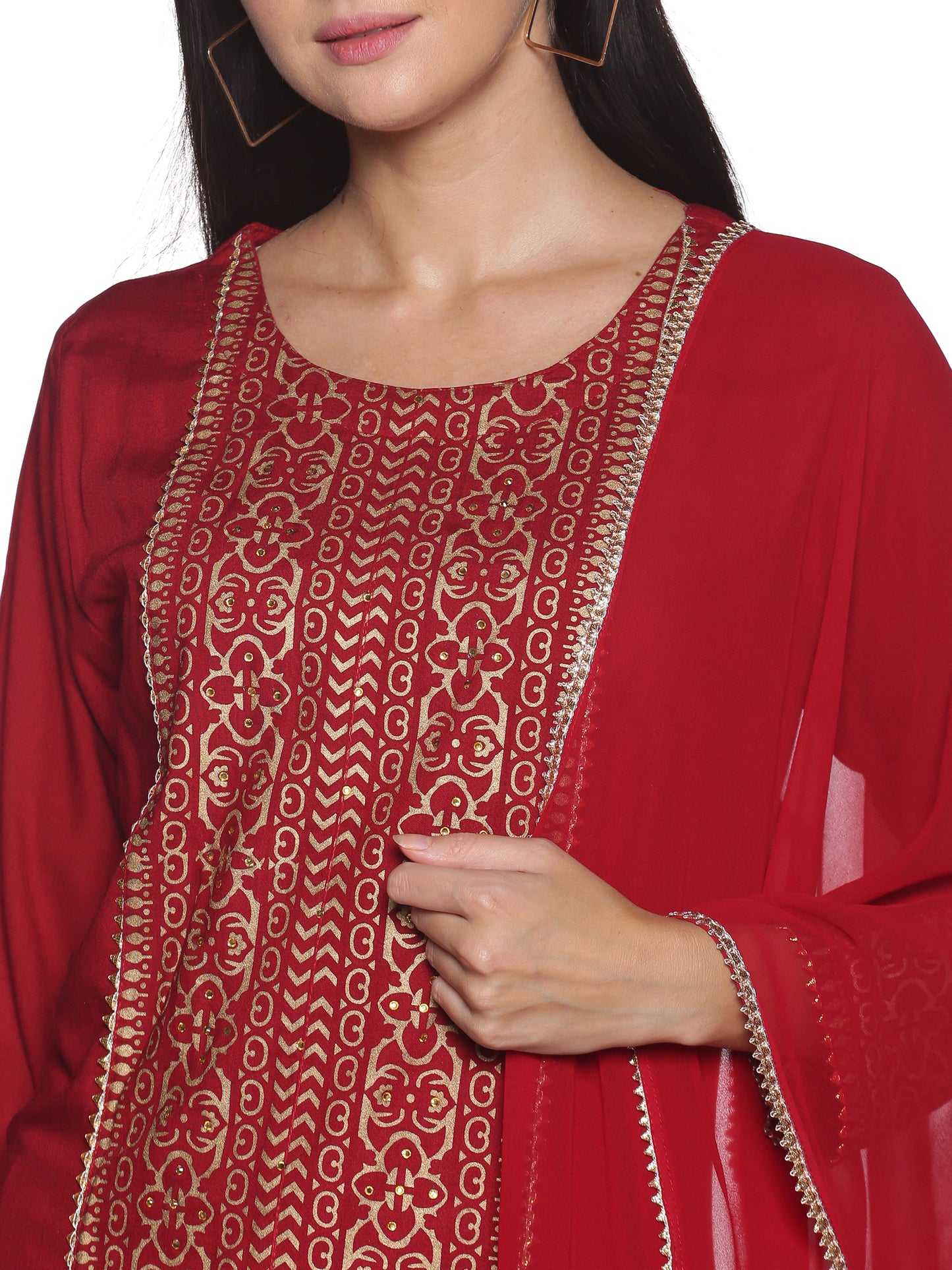 Kurti 3PC Maroon & Golden Work