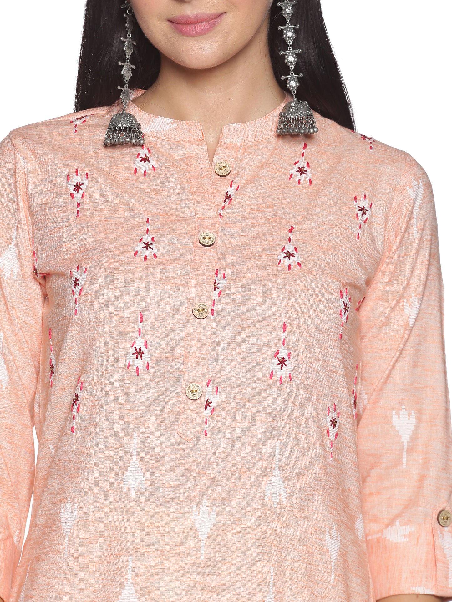 Single Kurti Peach with Khadi